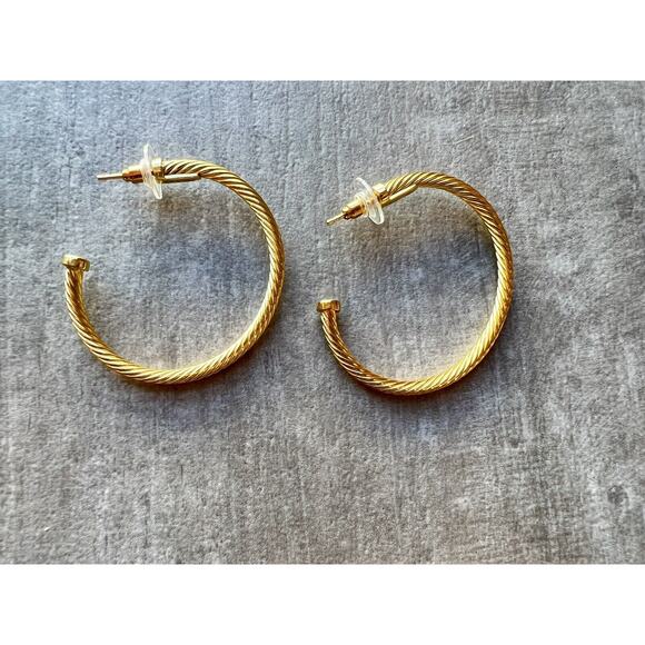 Boutique Designer High Quality Gold Twist Hoop Earrings 14K Plated Sterling NEW - Picture 1 of 4